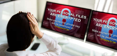 Ransomware Malware Attack And Breach. Business Computer Hackedの写真素材