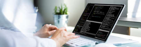 Programmer Woman Coding. Girl Coder And Web Developer