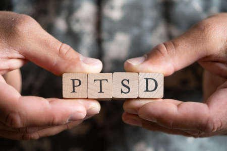 Army Military Soldier With PTSD Trauma Textの写真素材