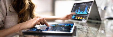 KPI Data Analytics Dashboard On Analyst Laptop