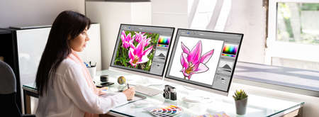 Professional Graphic Designer Woman Working On Computer