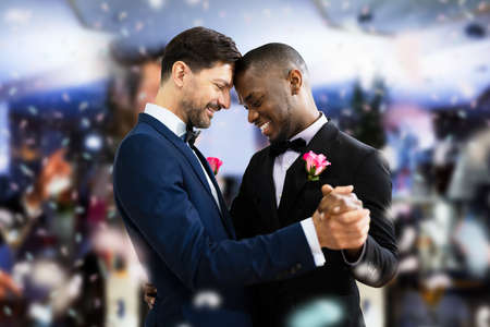 Happy LGBT Couple Having Fun And Dancing. Homosexual Relationshipの写真素材