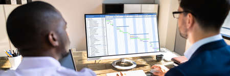 Digital Gantt Chart On Computer Screen In Office