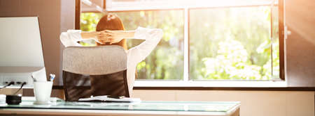 Open Window In Office. Breathing Fresh Air And Relaxingの写真素材