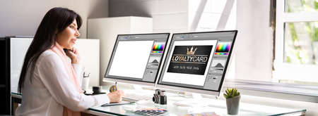 Professional Graphic Designer Woman Working On Computer