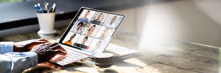 African American Watching Video Conference Business Webinar