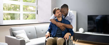 Happy African American Patient In Wheel Chairの写真素材