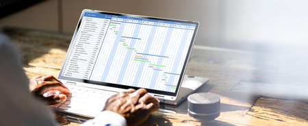 Digital Gantt Project Control Software On Laptop