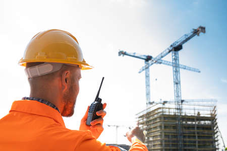 OSHA Inspection Worker At Construction Site. Building Safetyの写真素材