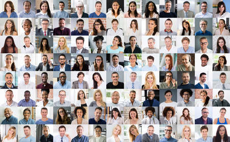 Professional Group Headshot Video Conference. Avatar Faces Collageの写真素材