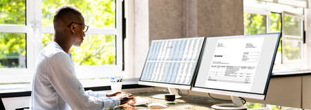 Tax Account Invoice Spreadsheet Report On Computer Monitor
