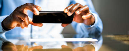 Remote Cheque Deposit Using Mobile Phone. Check Captureの写真素材