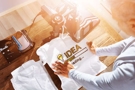 TShirt Print Using Heat Press Machine. Shirt Printingの写真素材