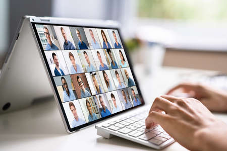 Virtual Video Conferencing Call On Hybrid Digital Tablet