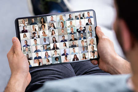 Video Conference Webinar On Tablet. Videoconference Chat