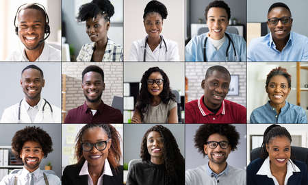 Professional Group Headshot Video Conference. Avatar Faces Collageの写真素材