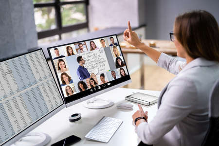Corporate Business Training Virtual Chat On Computer Screenの写真素材