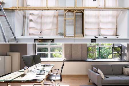 House Interior Renovation And Remodel Before Afterの写真素材