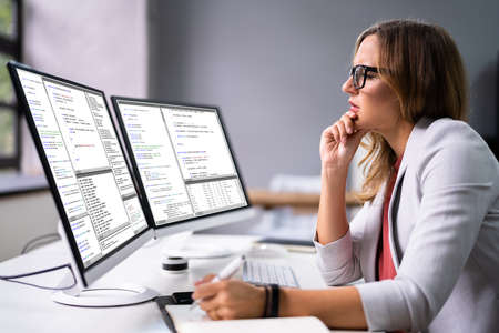 Developer Programmer Woman Coding Software On Computer