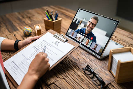 Virtual Interview Conference Call On Digital Hybrid Tablet