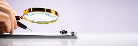 Lawyer Examining With Magnifier Glass. Business Tax Fraud Investigationの写真素材