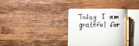 Gratitude Journal Concept. Conceptual Notebook Pages With Wordsの写真素材
