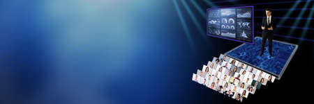 Speaker At Virtual Training Seminar. Training Conference With Audience