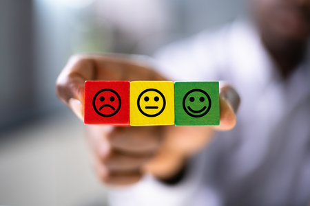 African American Hand With Survey Feedback Blocksの写真素材