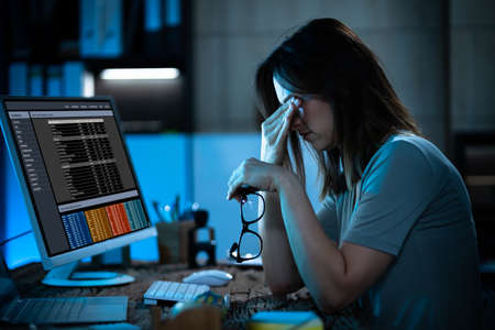 Eye Pain And Inflammation. Woman With Retina Fatigue And Spasm