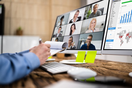 Online Virtual Lecture Or Tutorial Meeting. Video Webinarの写真素材