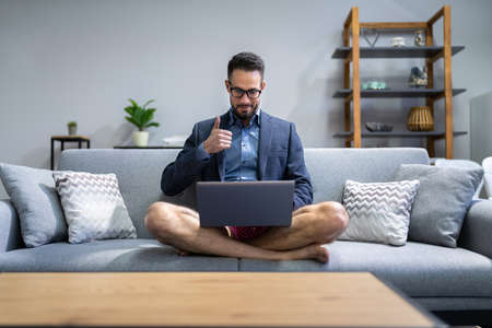 Boxer Video Conference Call In Home Officeの写真素材