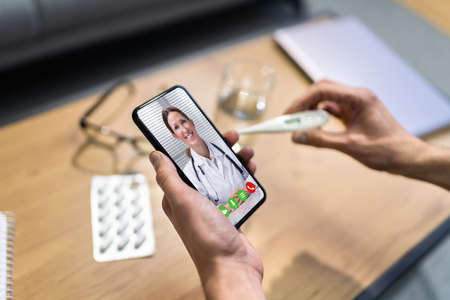Online Health Care Doctor Consultation. Patient With Fever