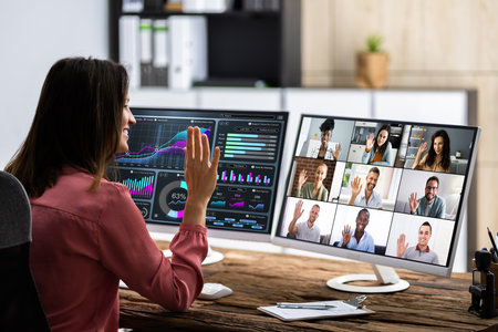 Online Webinar Meeting Or Video Conference Callの写真素材