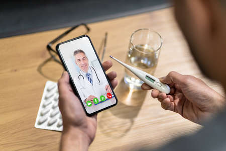 Online Health Care Doctor Consultation. Patient With Fever