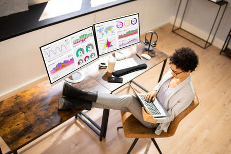 KPI Business Analytics Data Dashboard. Analyst Using Computer