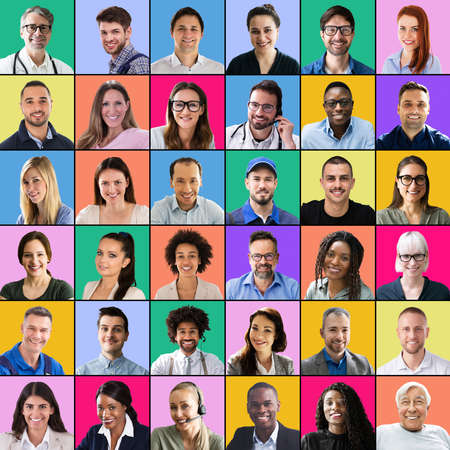 Multiethnic Faces Variation Collage. Mixed Adult Peopleの写真素材