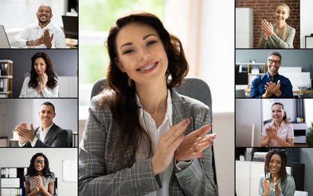 People Applause In Video Conference Call. Promotion Voteの写真素材