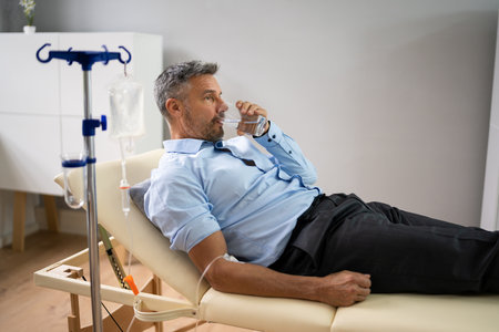 Vitamin Therapy IV Drip Infusion In Man Bloodの写真素材