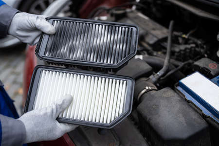 New Clean Car Filter. Vehicle Fresh Air. Automobile Maintenanceの写真素材