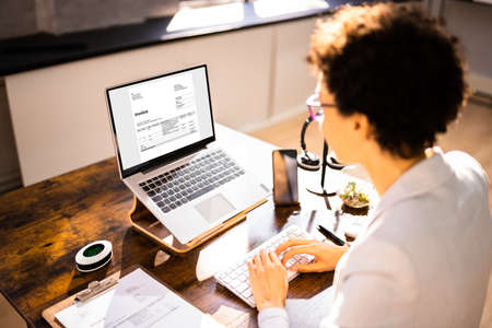 E Invoice Business Management. Accountant Using Electronic Invoice