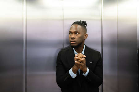 Trapped Or Stuck Inside Elevator. Fear And Agoraphobia