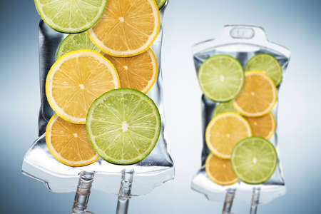 IV Drip Vitamin Fruit Saline Bag Therapyの写真素材