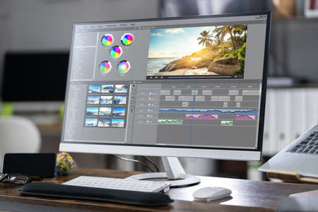 Video Editor Computer Software. Montage And Edit