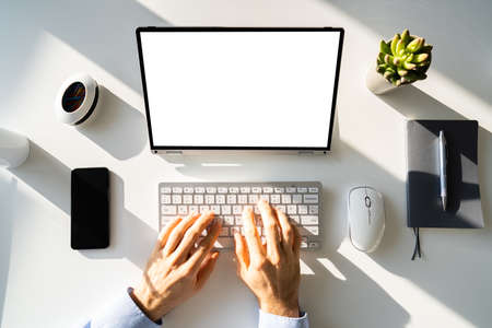 Business Man Working On Convertible Hybrid Laptop Computer