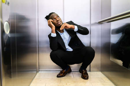 Trapped Or Stuck Inside Elevator. Fear And Agoraphobia
