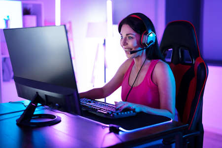 Online Cyber Technology Gaming Girl Playing Internet Game