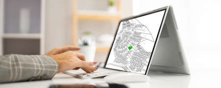 Cadastral Digital Map On Business Laptop Screen