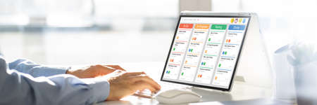 Scrum Agile Project On Convertible Hybrid Laptop Computer Screenの写真素材