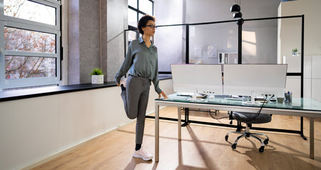 Yoga Office Workout And Gymnastics At Computer Business Desk