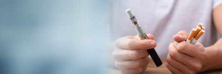Hand Holding E Cigarette And Vape Cigar